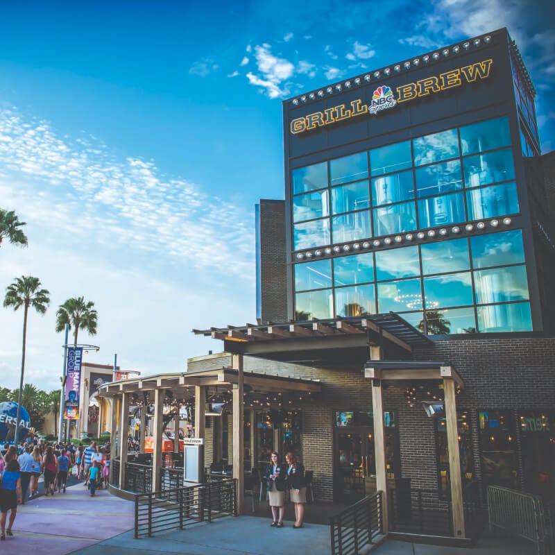 The exterior of NBC Sports Grill and Brew.