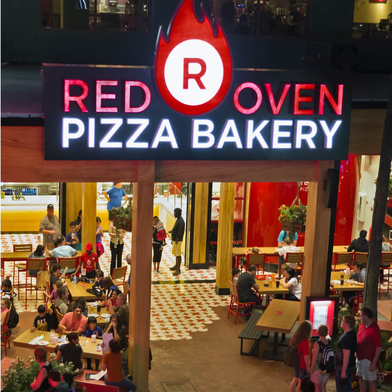 Exterior of the Red Oven Pizza Bakery at Universal CityWalk.