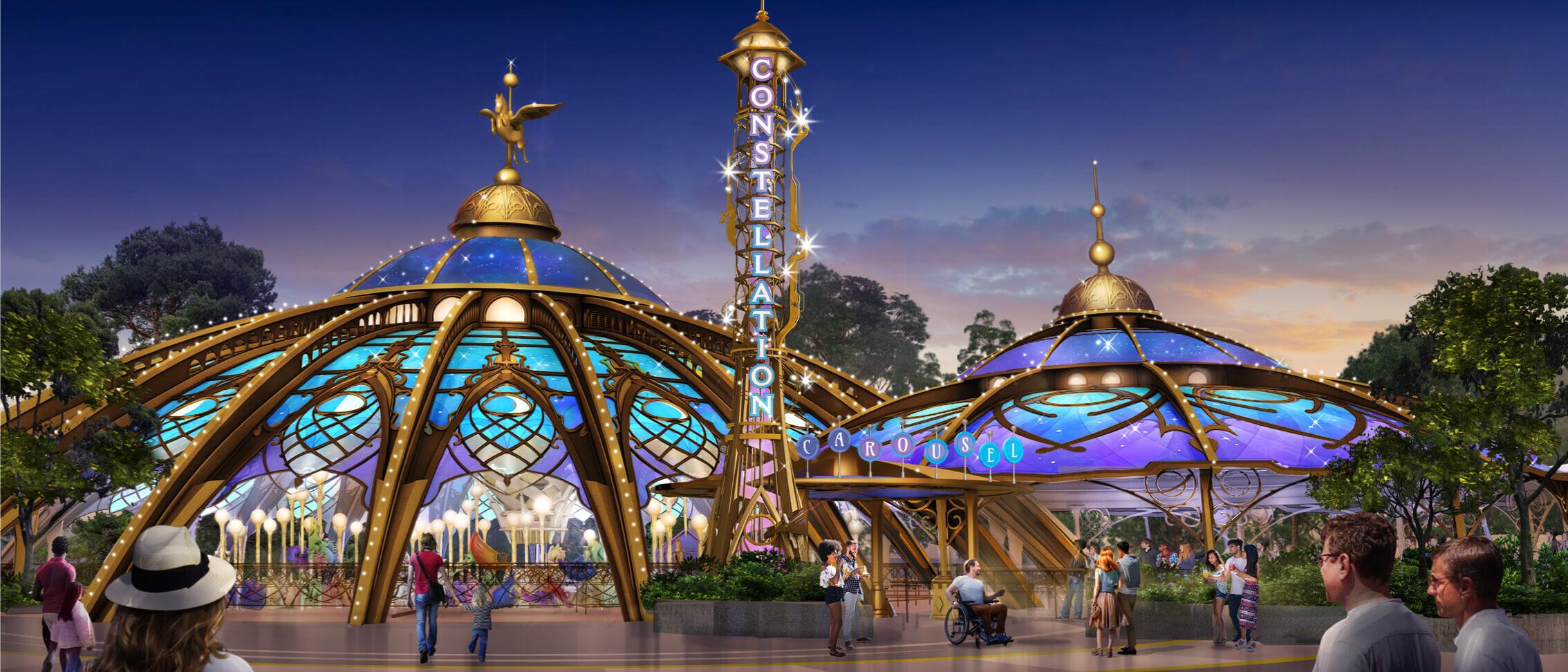 Artist conceptual rendering - Constellation Carousel ride in Celestial Park, part of Universal Epic Universe in Orlando.