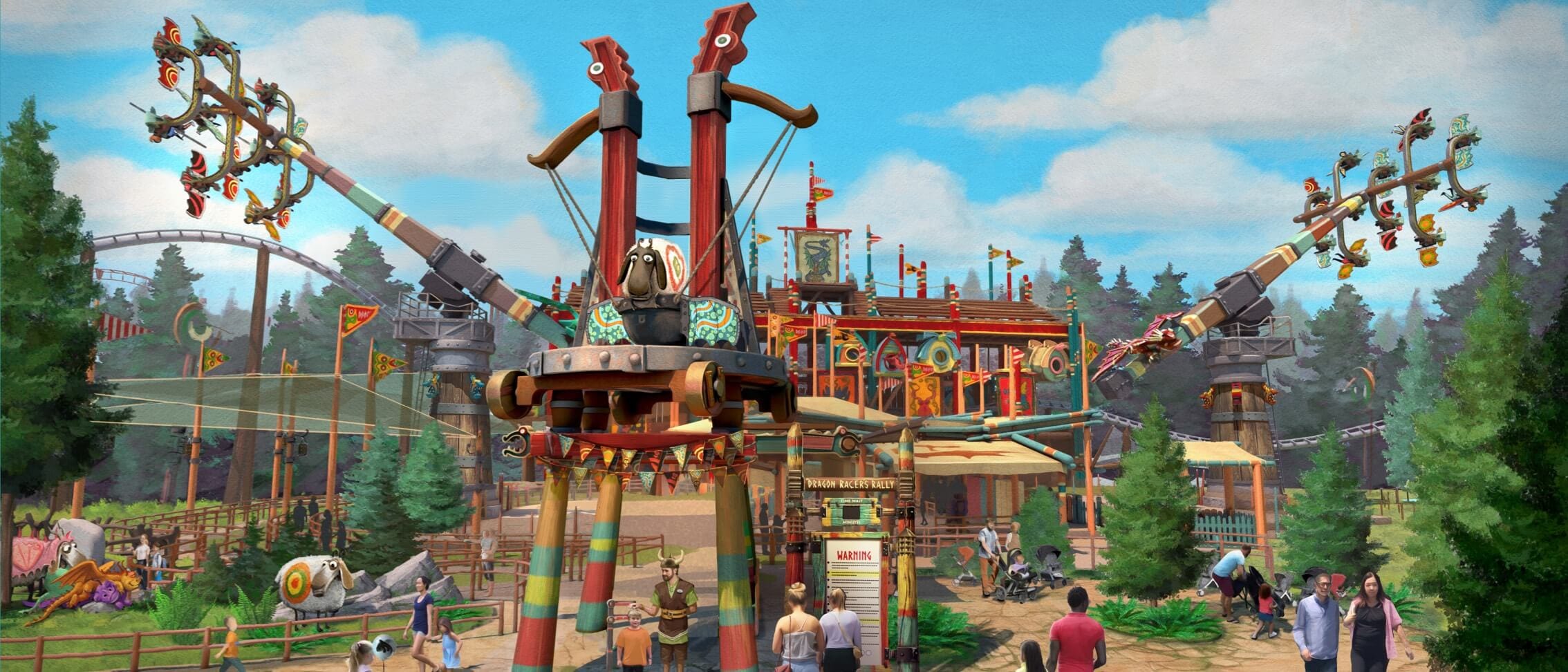 Artist conceptual rendering – Entrance to the high-flying Dragon Racer’s Rally ride in How to Train Your Dragon - Isle of Berk.