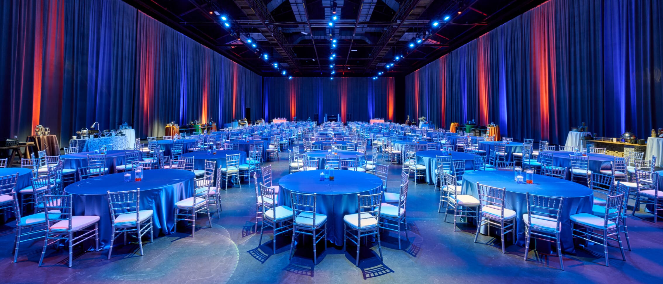 Elevated view of a banquet setup at Soundstages at Universal Studios Florida