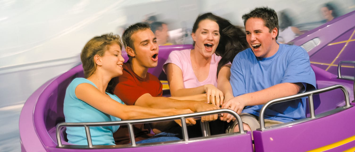 Excited guests riding the Storm Force Accelatron