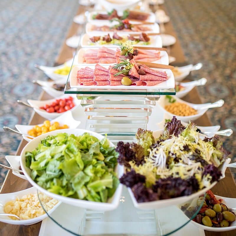 A closeup view of a buffet spread at Loews Portofino Bay Hotel at Universal Orlando Resort.