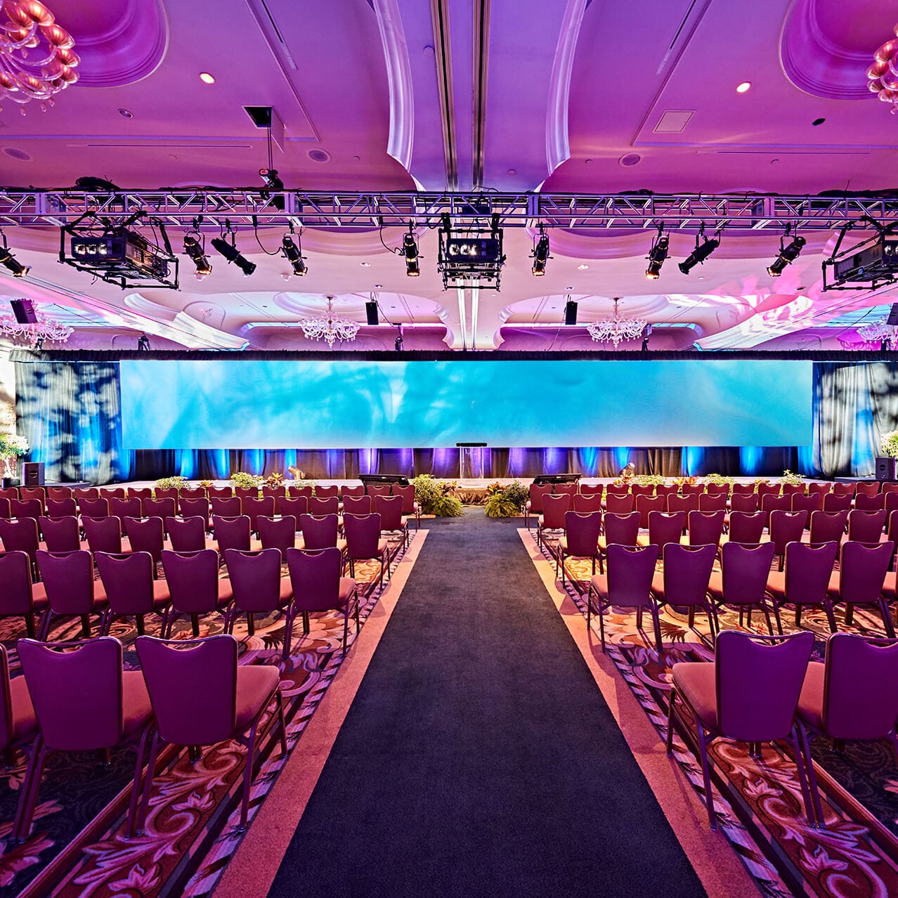 The Venetian Ballroom with an infinity screen setup at Loews Portofino Bay Hotel at Universal Orlando Resort.