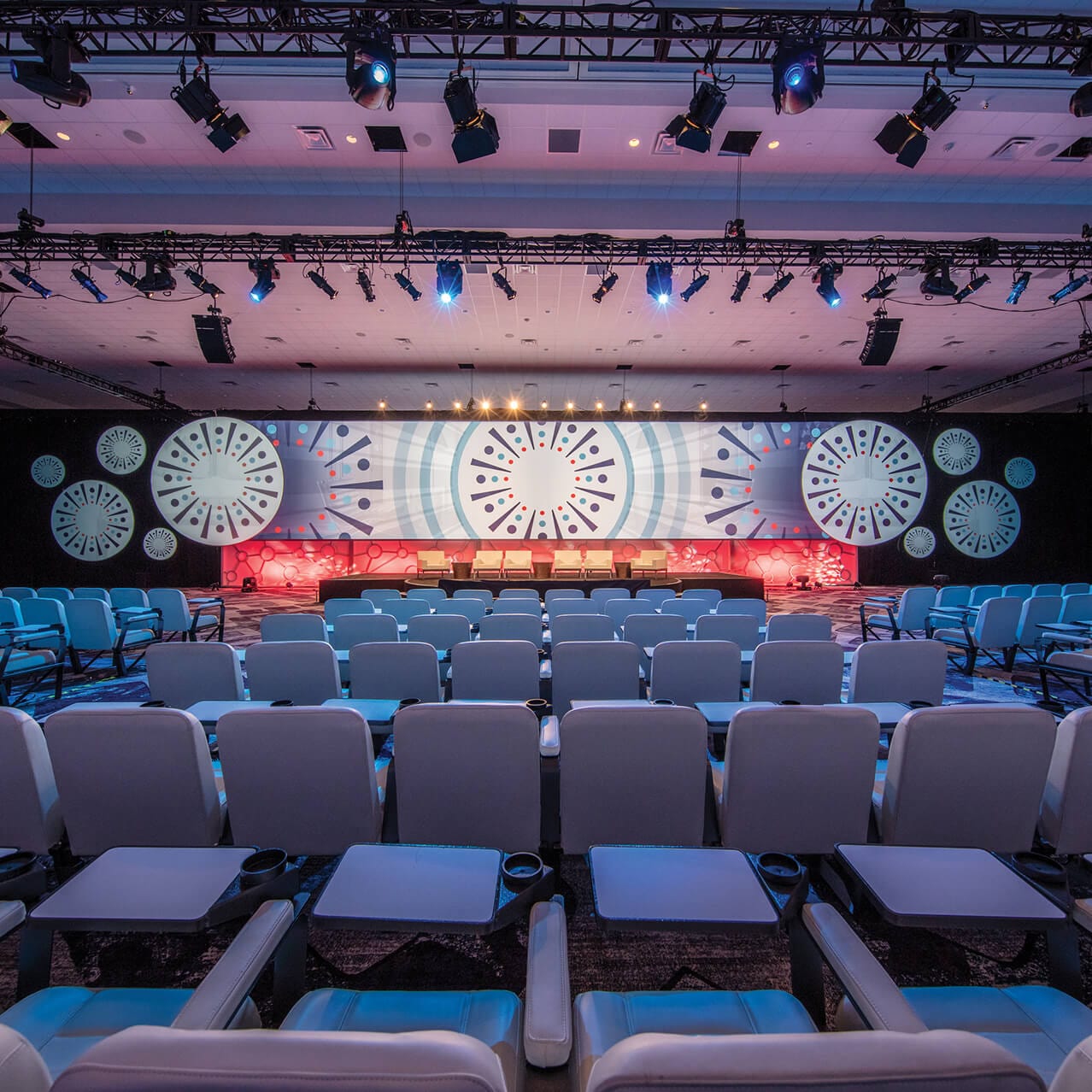 A meeting room with a theater setup at Loews Sapphire Falls Resort at Universal Orlando Resort.