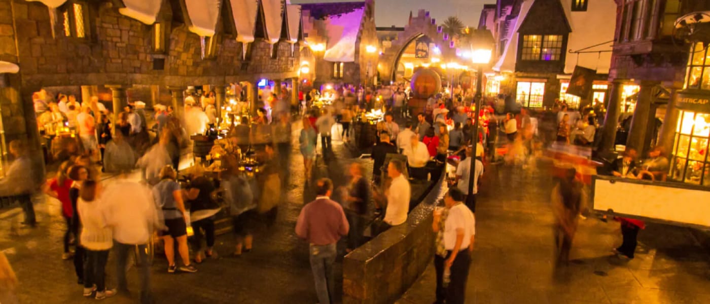 crowd of people in Streets of Hogsmeade