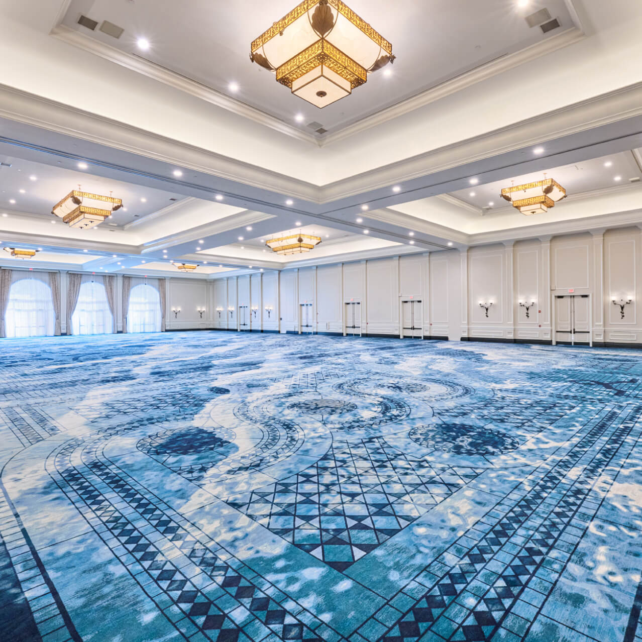 A large, empty meeting space at Loews Portofino Bay Hotel.