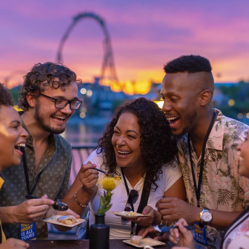 A group of friends talking and laughing