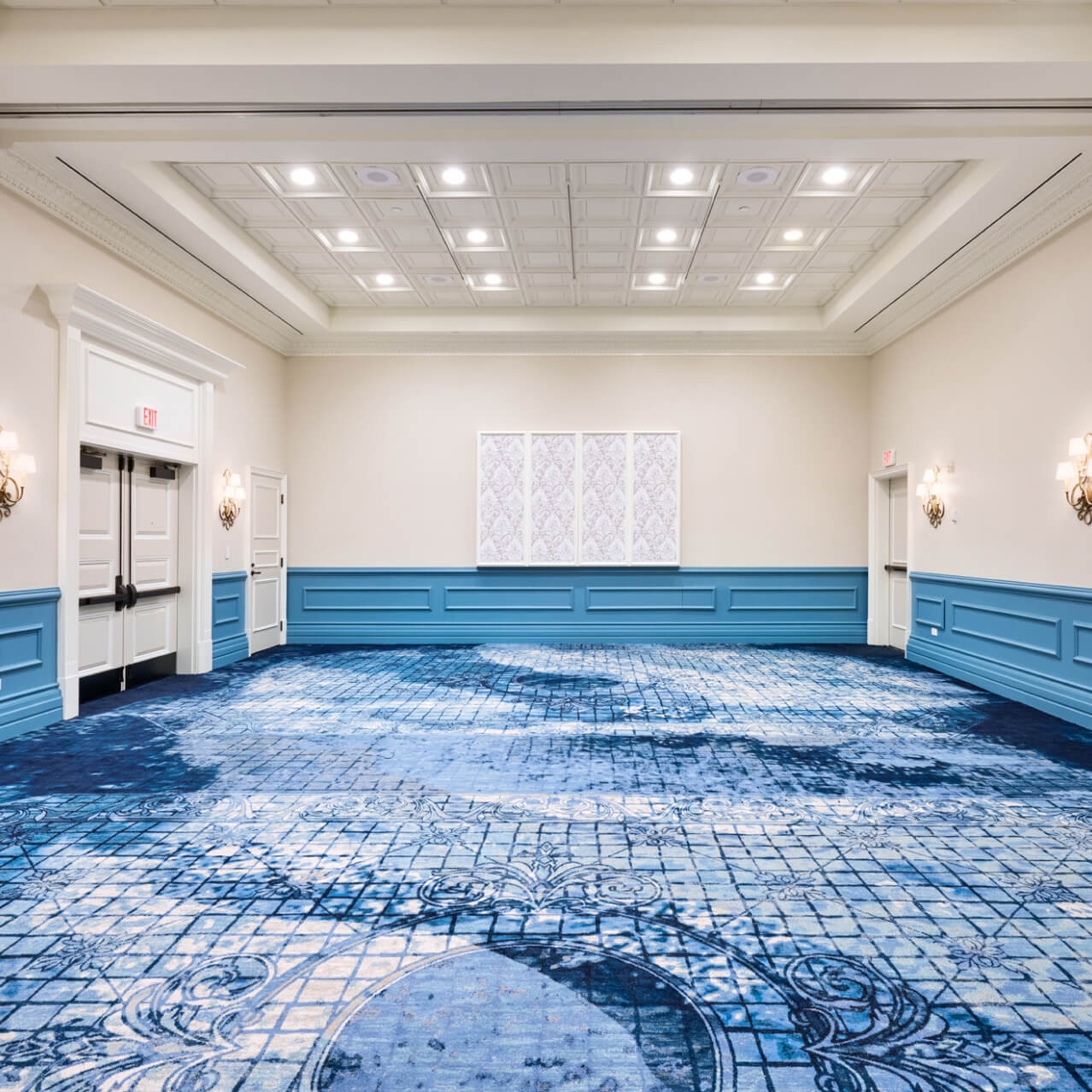 A large, empty meeting space at Loews Portofino Bay Hotel.