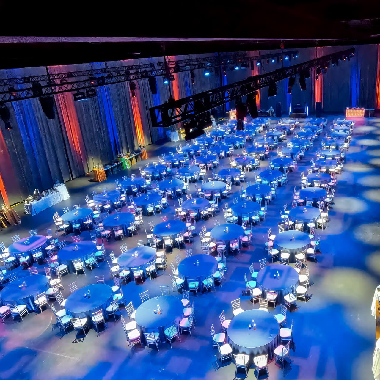 aerial view of a banquet table at soundstages