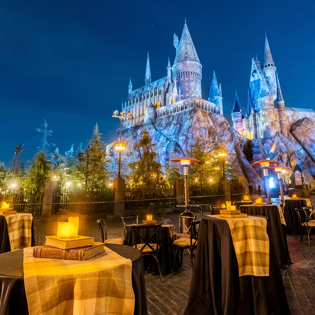 An outdoor event near Hogwarts Castle at Hogsmeade in Universal Islands of Adventure.