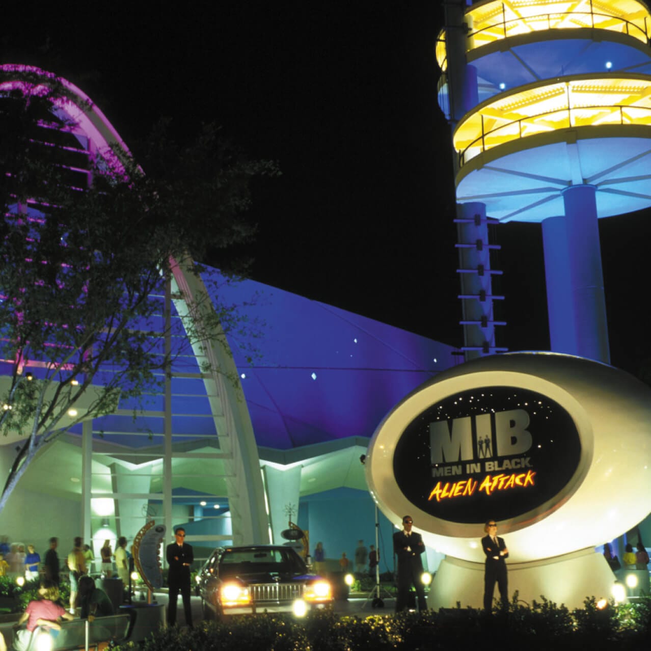 The exterior of Men in Black Alien Attack in the World Expo area of Universal Studios Florida.