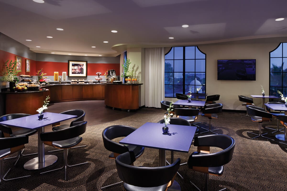 The interior of the Rock Royalty Lounge, an exclusive Club Level lounge at Hard Rock Hotel at Universal Orlando, where guests can enjoy special amenities and entertainment.