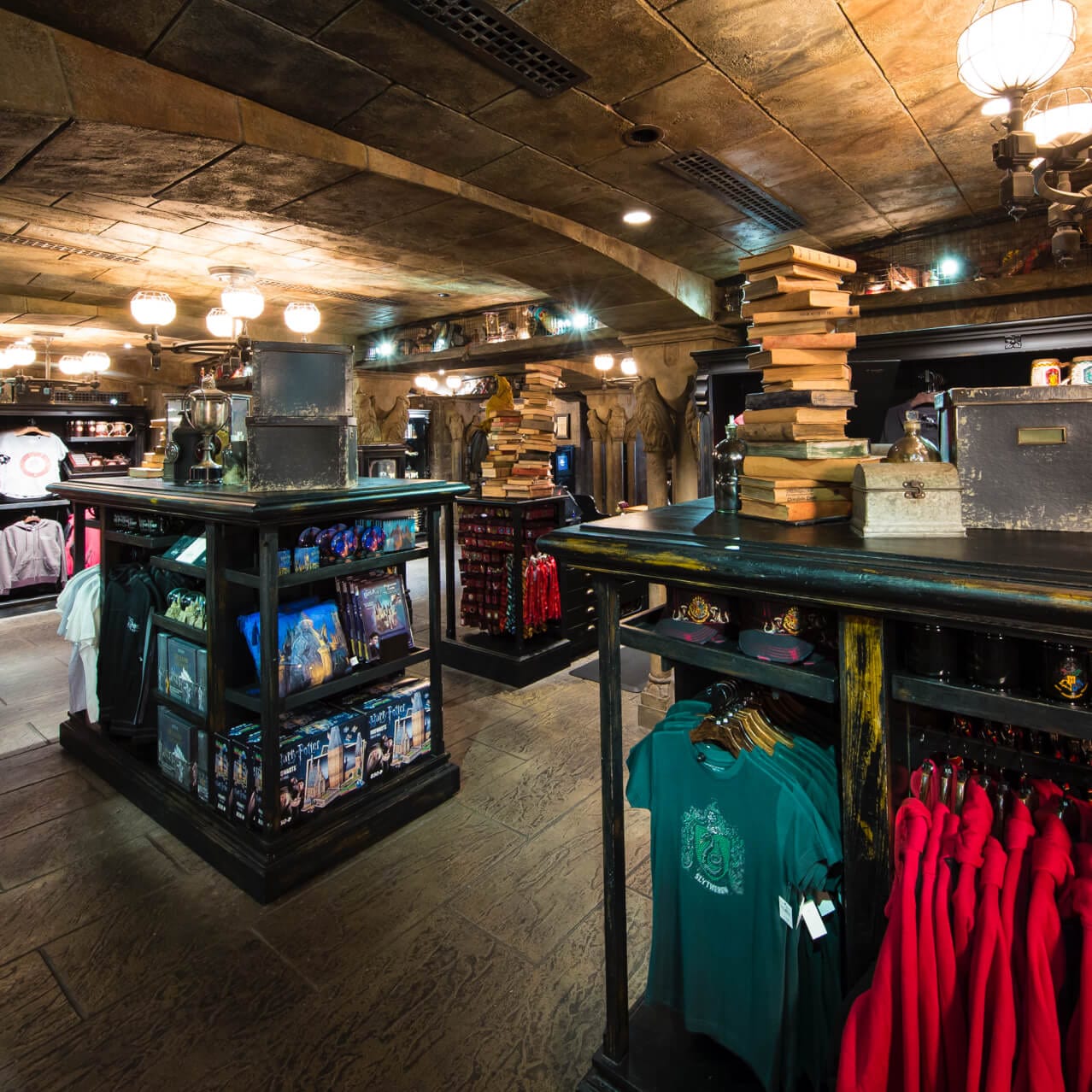 Harry Potter-themed gifts and collectibles for sale inside Filch's Emporium of Confiscated Goods, a shop at Universal's Islands of Adventure in Orlando.