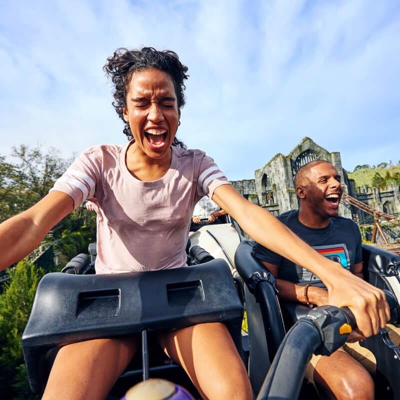 Guest ride Hagrid's Magical Creatures Motorbike Adventure at Universal Islands of Adventure.