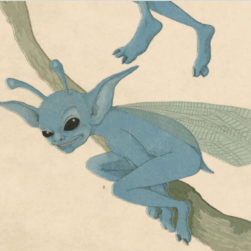 A close-up of a Cornish pixie illustration made for a digital wallpaper download.