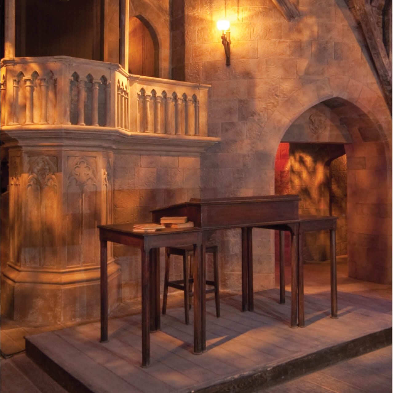 View of the Defence Against the Dark Arts classroom from inside the queue for Harry Potter and the Forbidden Journey thrill ride at Universal's Islands of Adventure in Orlando.