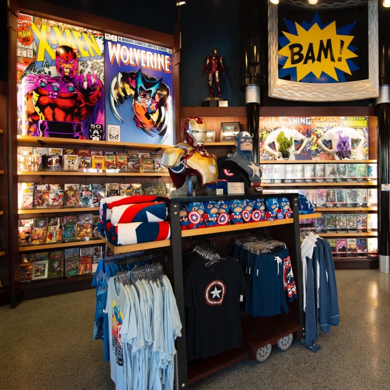 Captain America merchandise at a shop in Marvel Super Hero Island