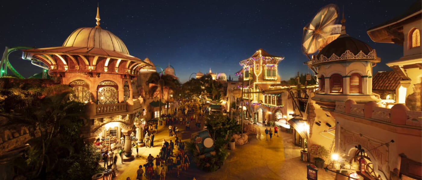 Port of Entry nighttime view of buildings