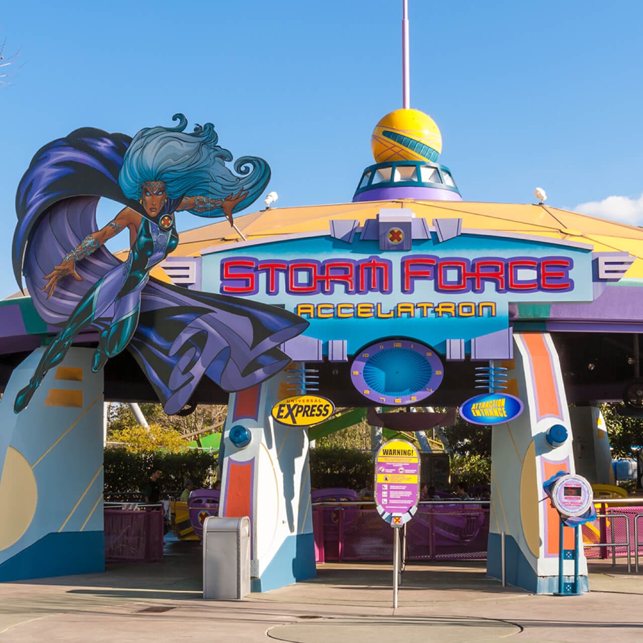 The entrance to Storm Force Accelatron, a rider-controlled attraction for the entire family, at Universal Orlando.