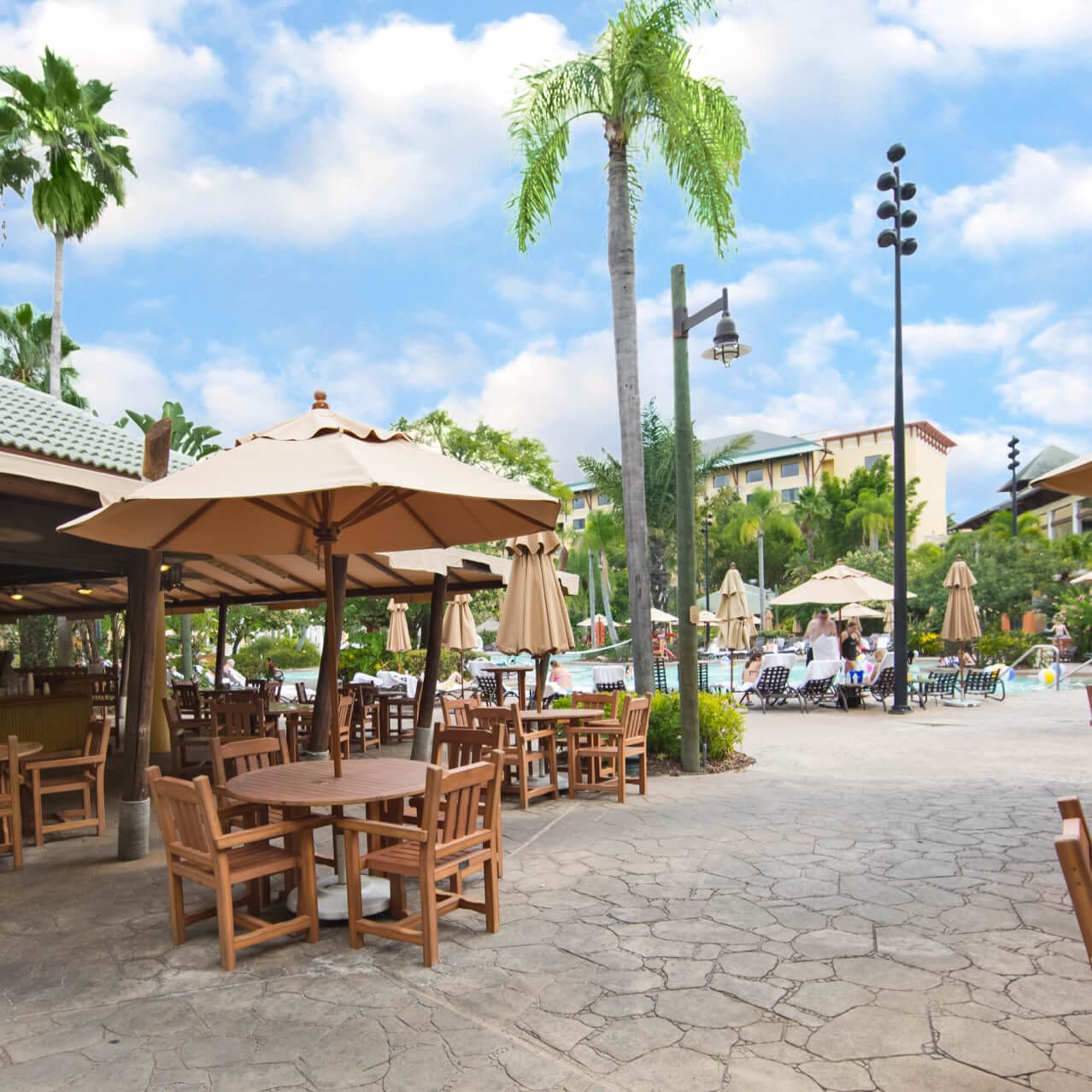 Bula Bar & Grille at Loews Royal Pacific Resort is positioned beside the beautiful outdoor pool area.