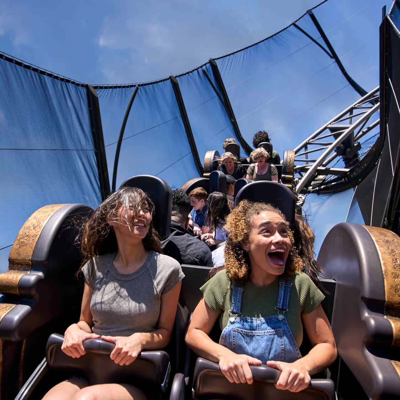 Guests scream as they ride on Curse of the Werewolf rollercoaster at Dark Universe.