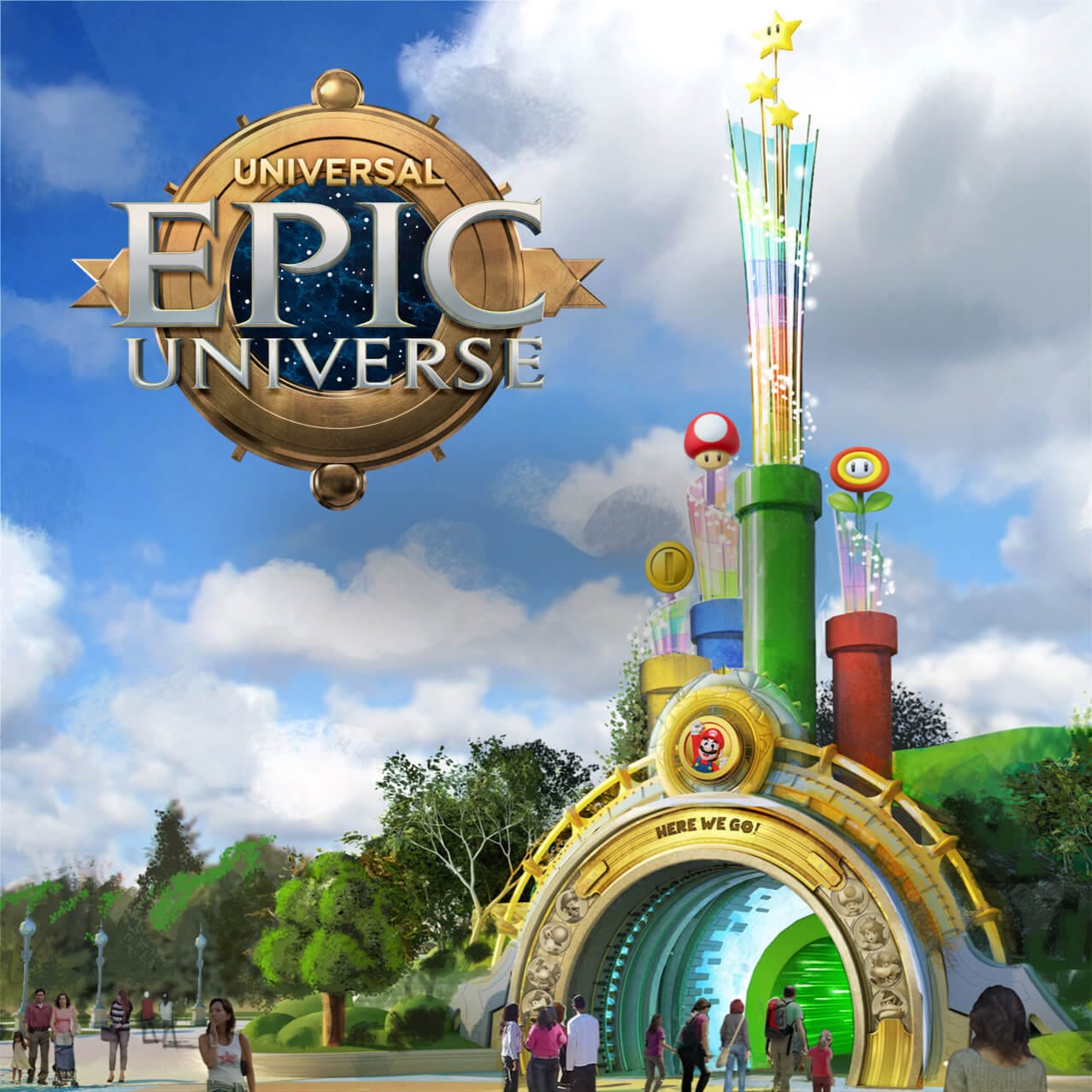 Artist conceptual rendering — SUPER NINTENDO WORLD portal entrance in Universal Epic Universe at Universal Orlando Resort.