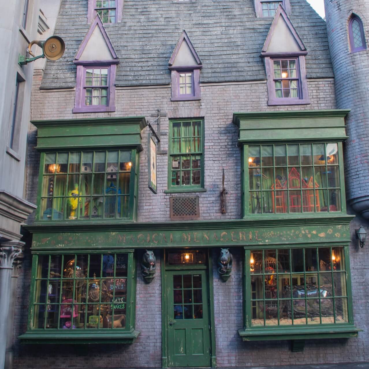 Outside view of the Magical Menagerie plush toy shop in The Wizarding World of Harry Potter Diagon Alley at Universal Studios Orlando.