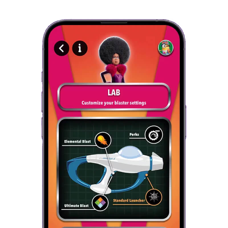 A mobile phone screen shows the gameplay app for Illumination’s Villain-Con Minion Blast.