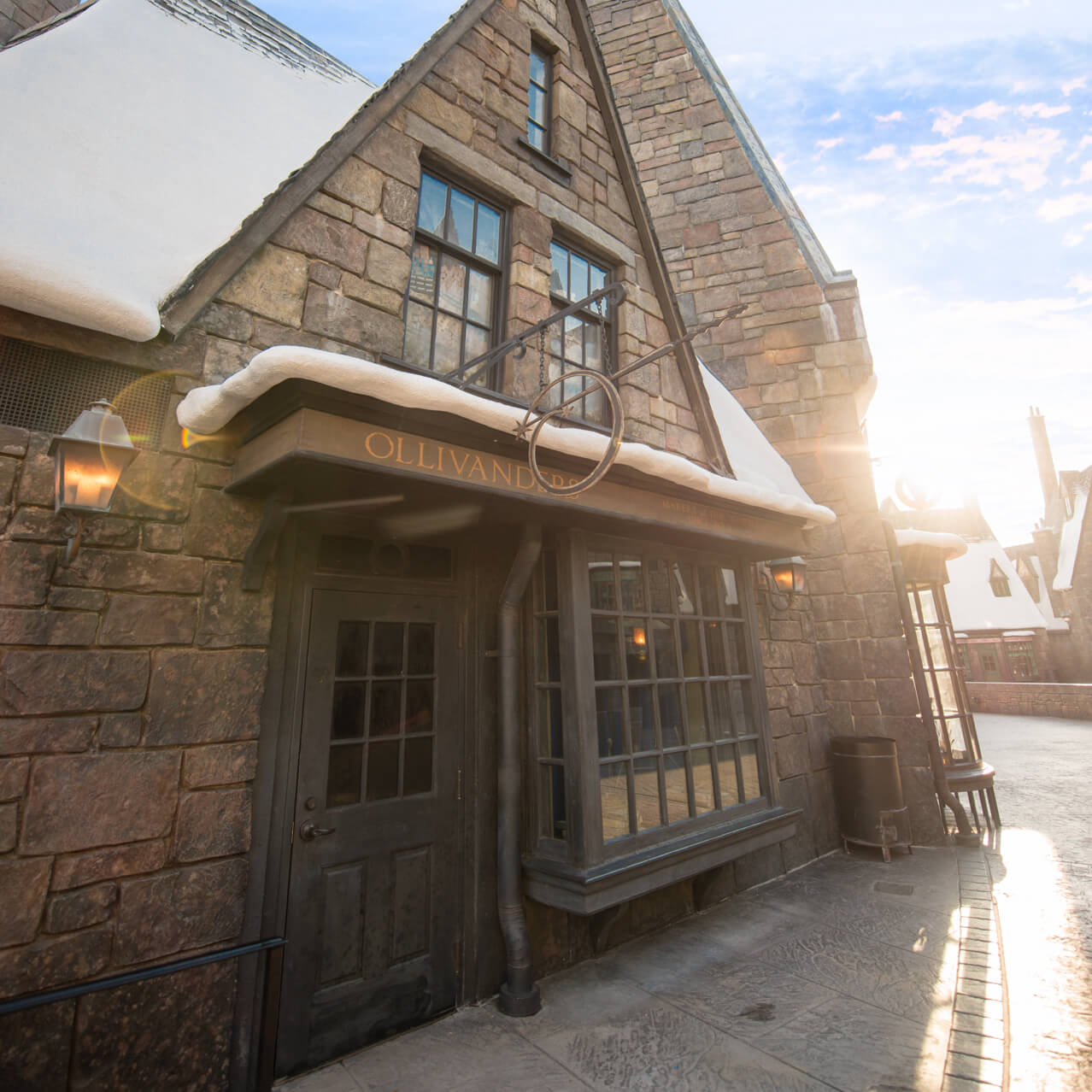 The charming exterior of Ollivanders wand shop in Hogsmeade village in The Wizarding World of Harry Potter at Universal's Islands of Adventure.
