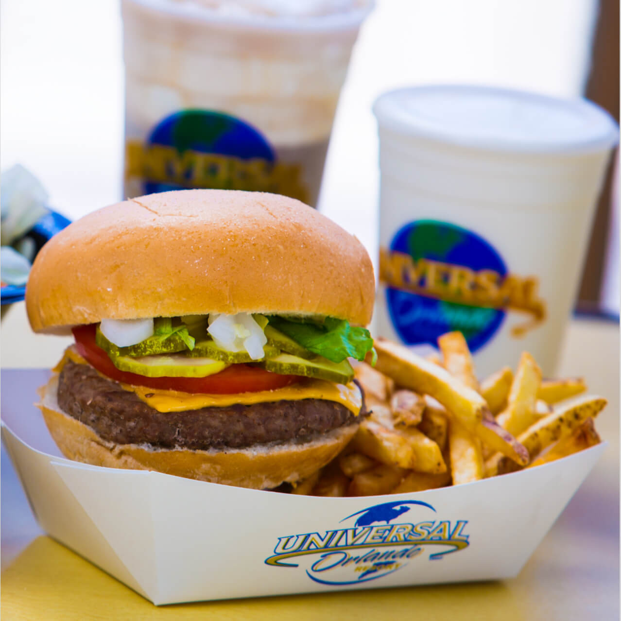 A cheeseburger and fries from Richter's Burger Co., a counter service restaurant at Universal Studios Orlando