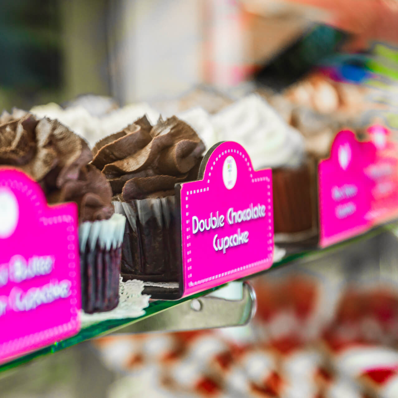 Chocolate cupcakes on display at Studio Sweets, a dessert shop in Universal Studios Florida.