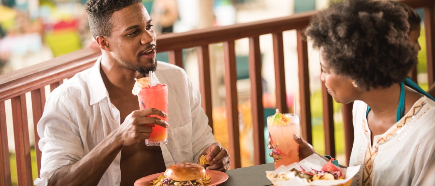 Couple dining at Volcano Bay