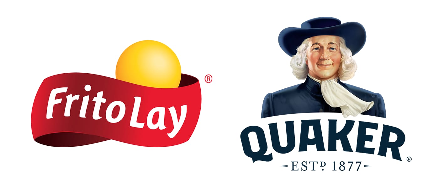 The Frito Lay logo and Quaker logo on a white background.