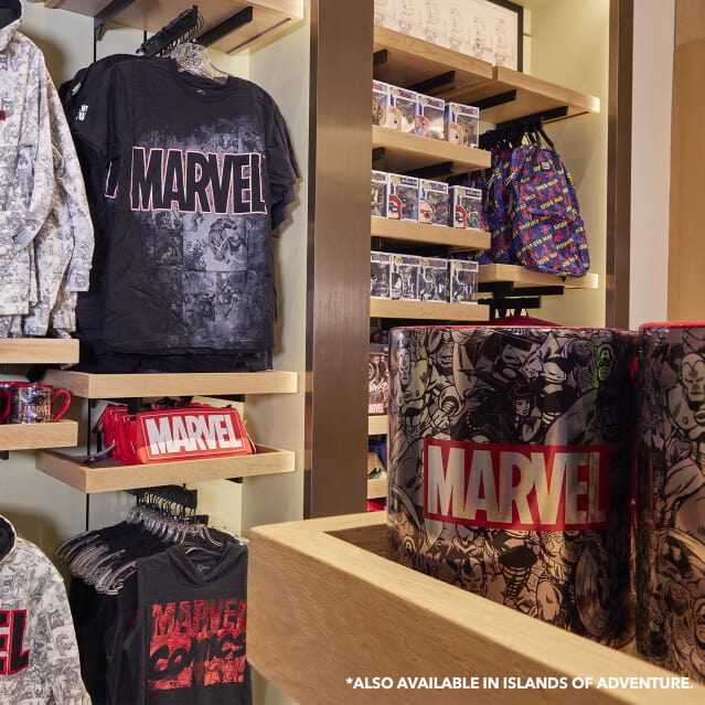 Marvel merchadise in the Universal Studios Store at CityWalk.