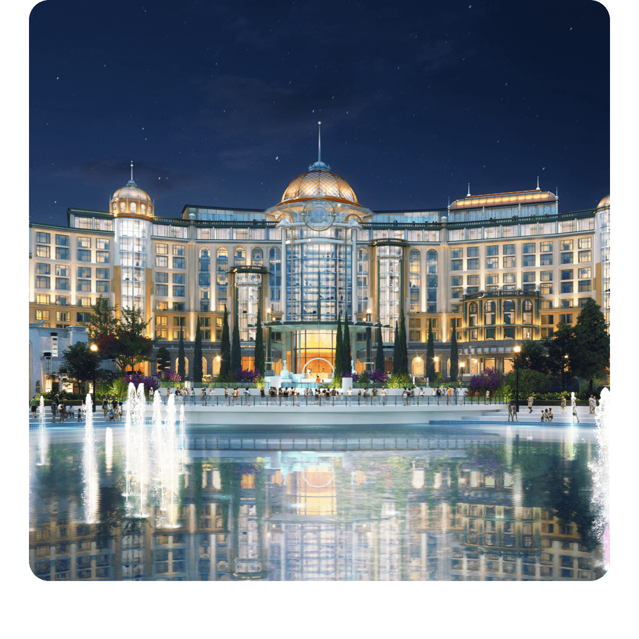 Artist conceptual rendering - Aerial view of the front of the Universal Helios Grand Hotel in Orlando Florida.