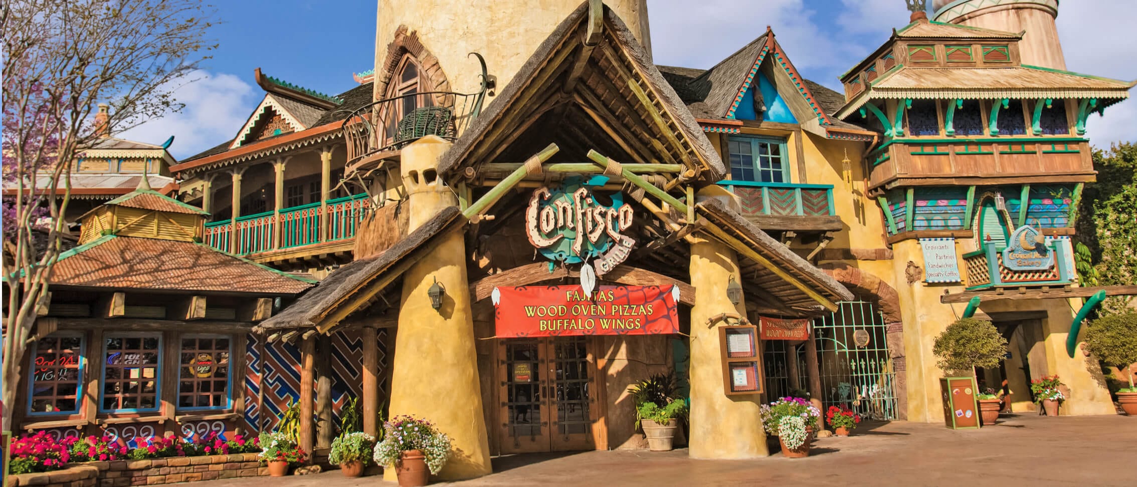 The exotic entryway of Confisco Grill, a full service restaurant located in Universal Islands of Adventure.