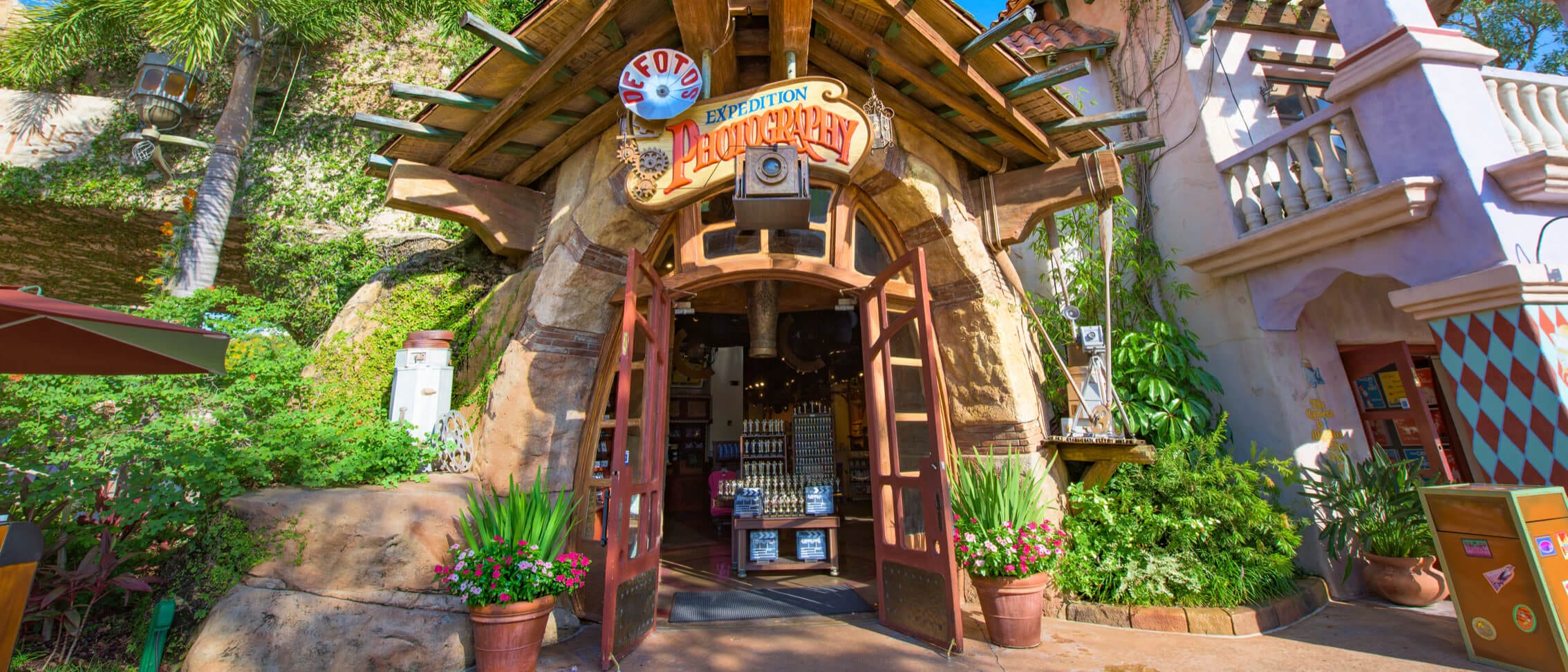 The entrance to DeFoto's Expedition Photography, a gift shop in the Port of Entry area of Universal's Islands of Adventure in Orlando, where you can pick up photos taken throughout the park.