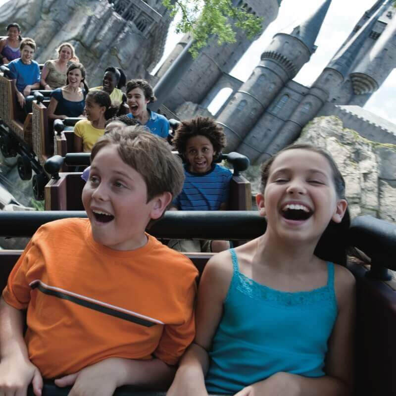 Guests ride Flight of the Hippogriff in The Wizarding World of Harry Potter at Universal Islands of Adventure.