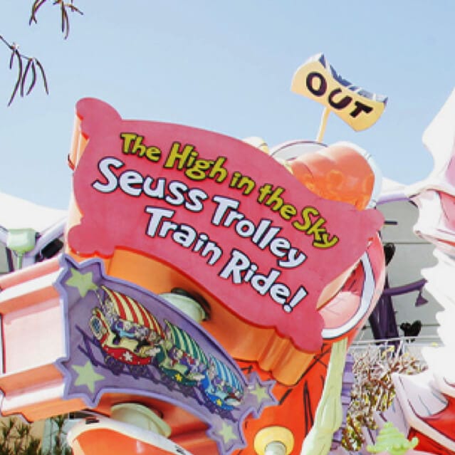 The entrance to The High in the Sky Seuss Trolley Train Ride! at Universal Islands of Adventure.