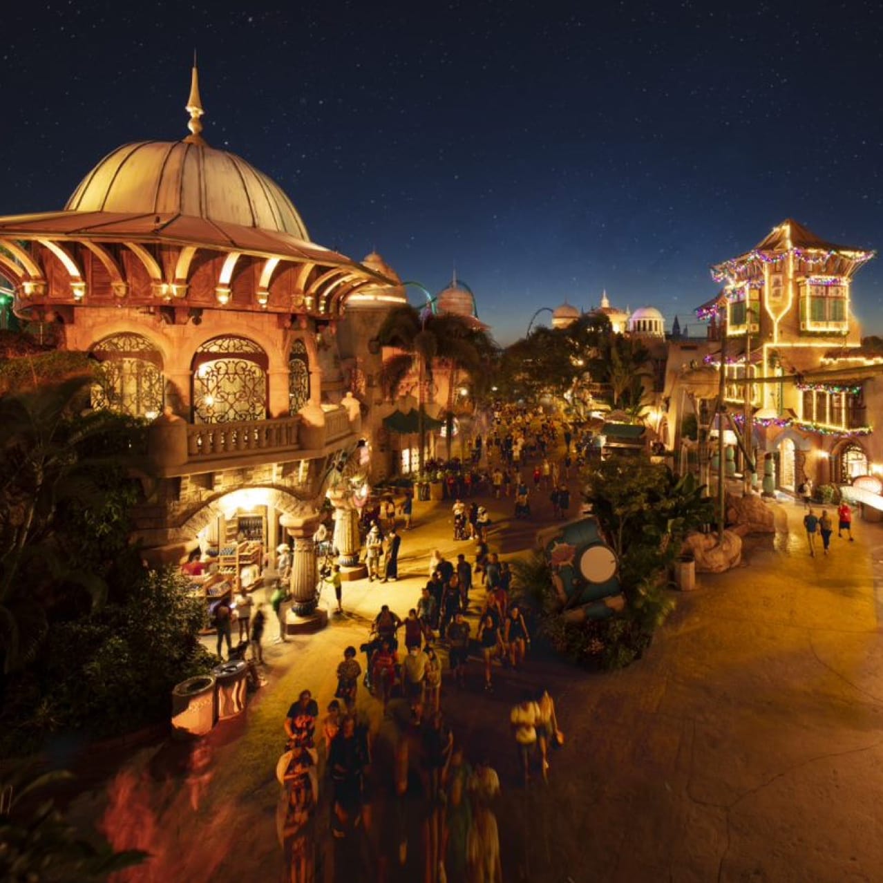 Port of Entry nighttime view of buildings