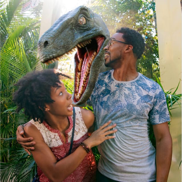 Guests meet Blue at the Raptor Encounter in Universals Islands of Adventure.