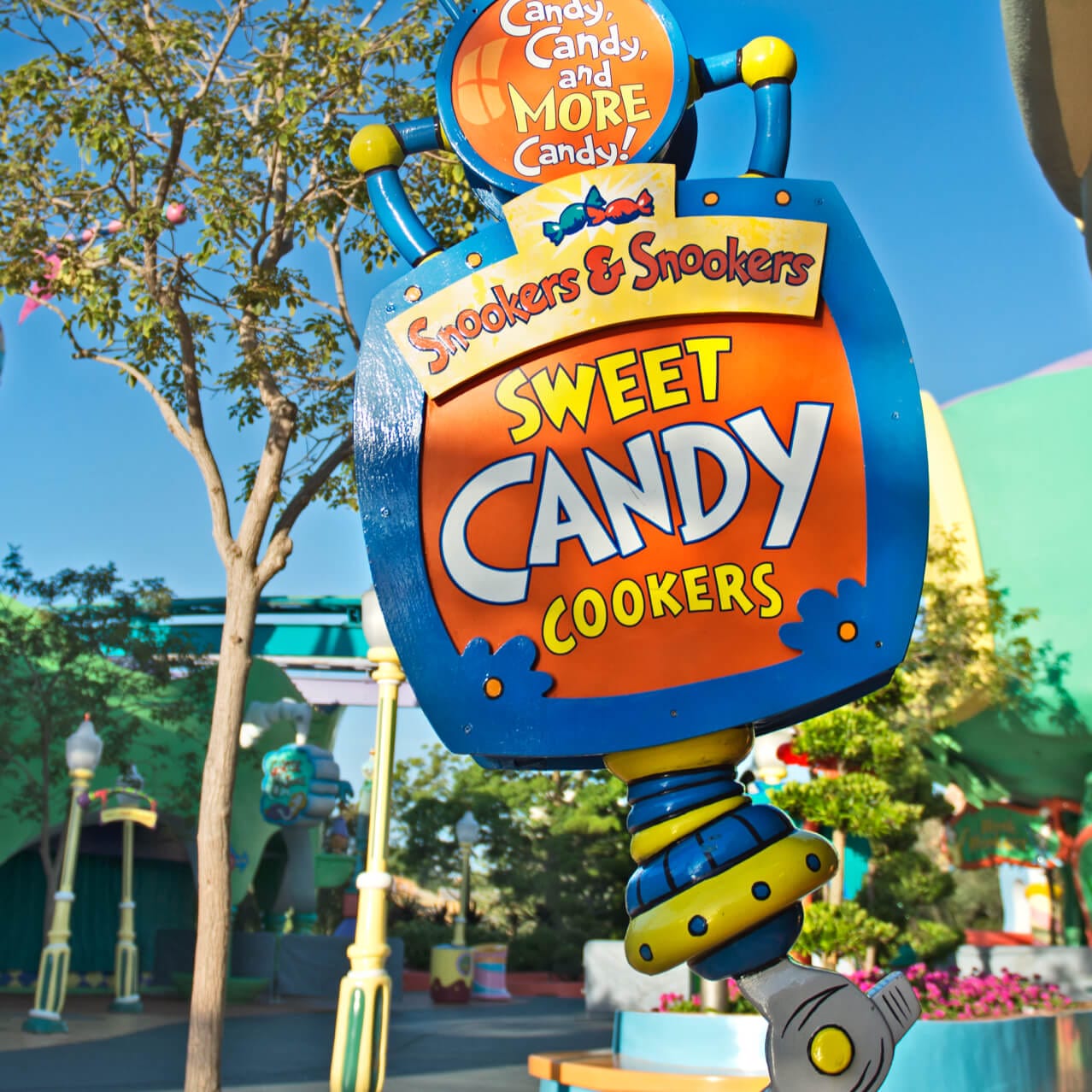 The sign for Snookers and Snookers Sweet Candy Cookers at Universal's Islands of Adventure, where you'll find 'Candy, Candy, and MORE Candy!'