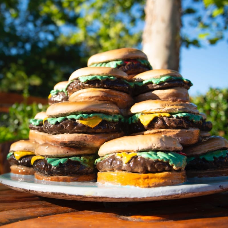 A stack of cheeseburgers