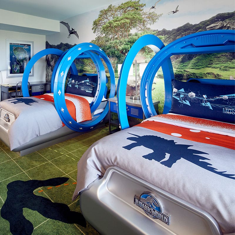 Click to play a video about the Jurassic World Kids' Suites at Loews Royal Pacific Resort