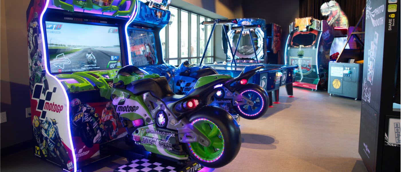Arcade games inside the arcade at Loews Sapphire Falls Resort.