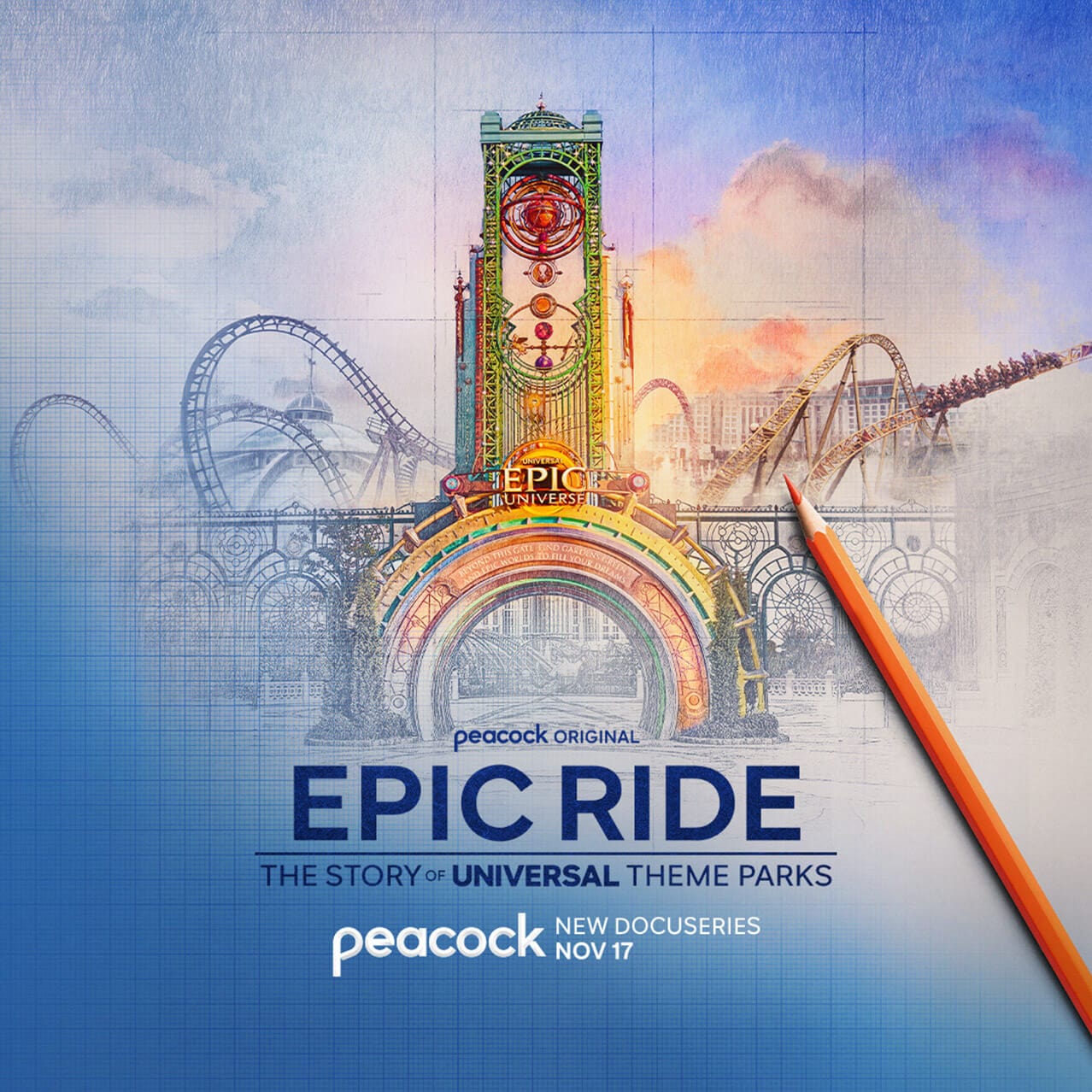 A trailer for the Peacock Original documentary, Epic Ride: The Story of Universal Theme Parks.