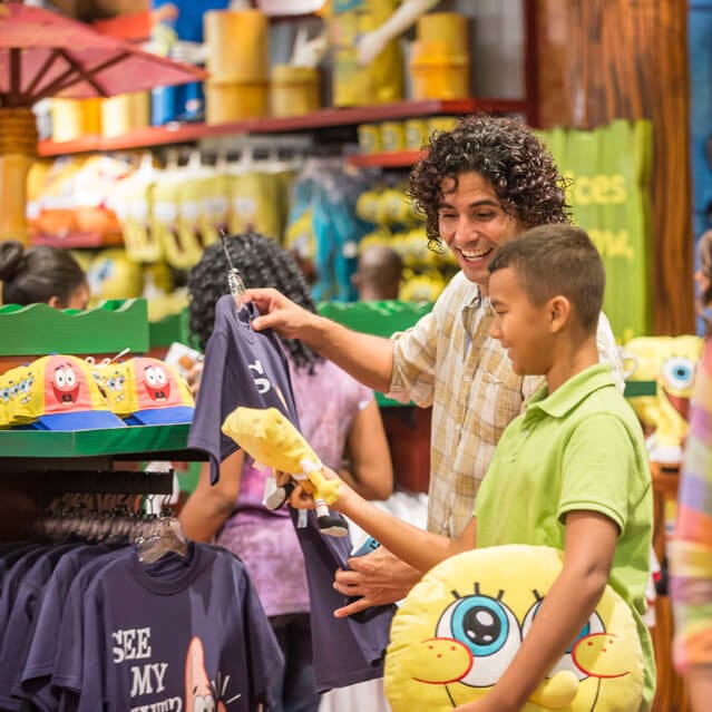 Guests shop for T shirts, plush toys, hats, and more at SpongeBob StorePants at Universal Studios Orlando.