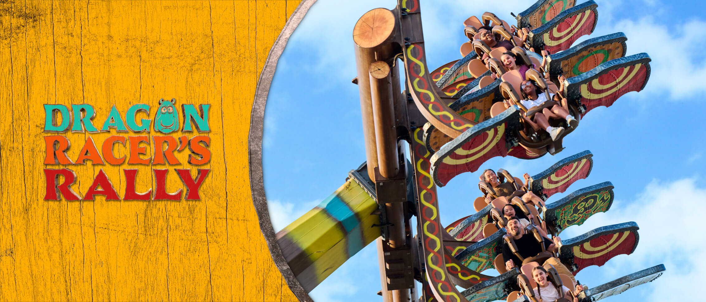 Guests enjoy a ride on Dragon Racer’s Rally, a gravity-defying ride that performs aerobatic maneuvers and high-speed barrel rolls in How to Train Your Dragon - Isle of Berk.