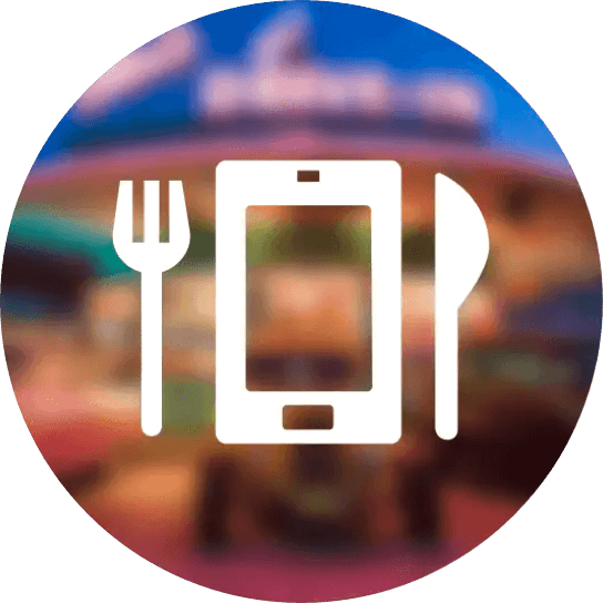  Image of the Universal Mobile Food and Drink Ordering icon overlaying a blurred image of Mel’s Diner.